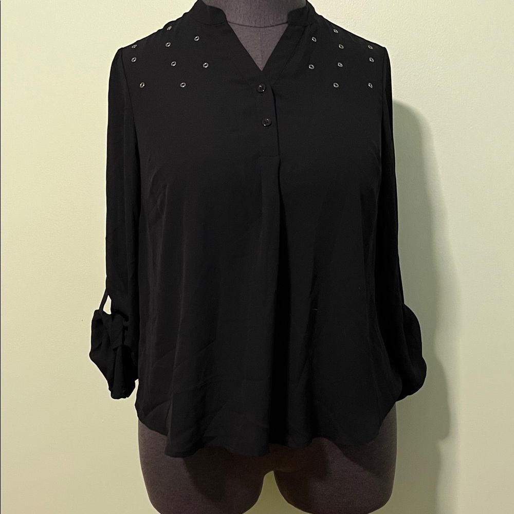 Lane Bryant Black Blouse with grommet Accents